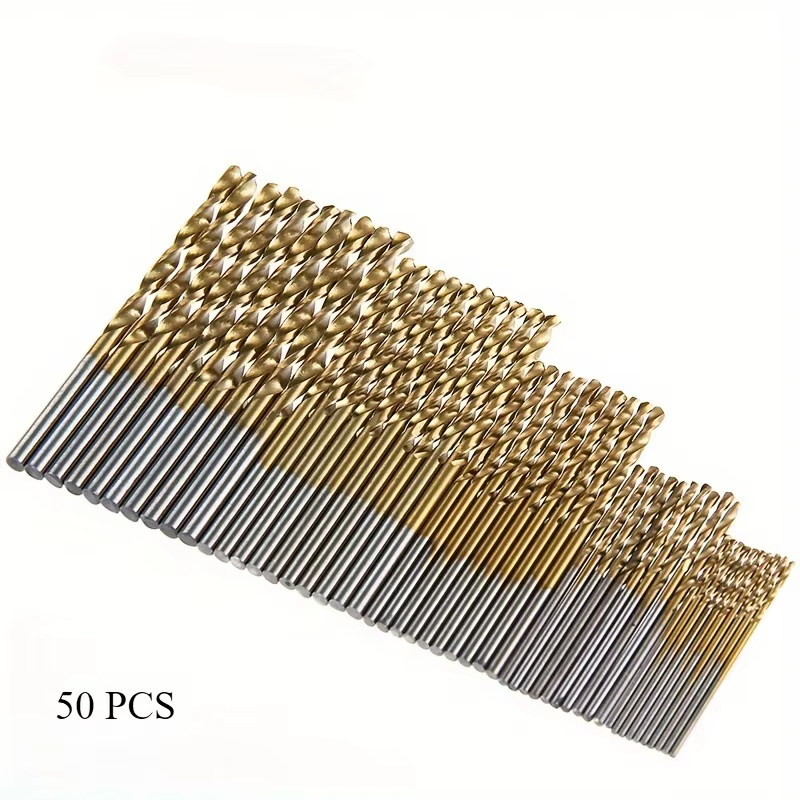 Jeu de 50 forets HSS revêtus de titane, tailles mixtes de précision et durables, adaptés aux perceus