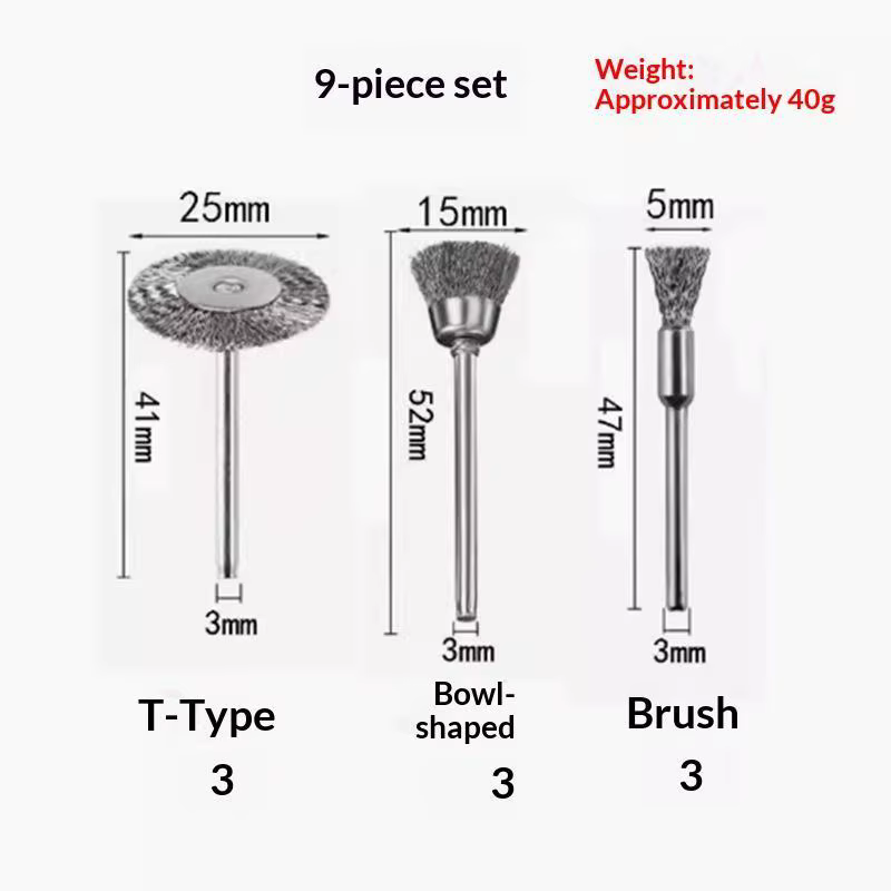 Lot de 9 mini-brosses métalliques pour perceuse, outil rotatif, brosse de nettoyage, roue de décapag