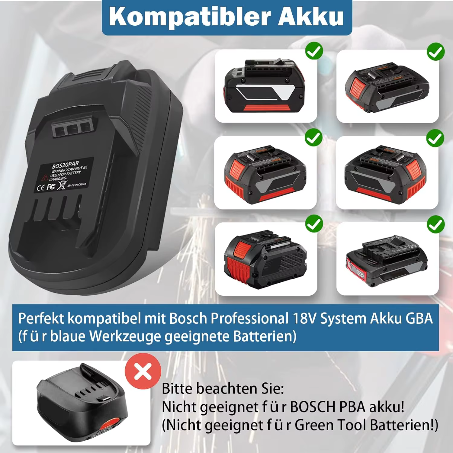 Adaptateur de batterie pour Bosch To for Parkside BOS20PAR, pour convertir la batterie Li-Ion Bosch 