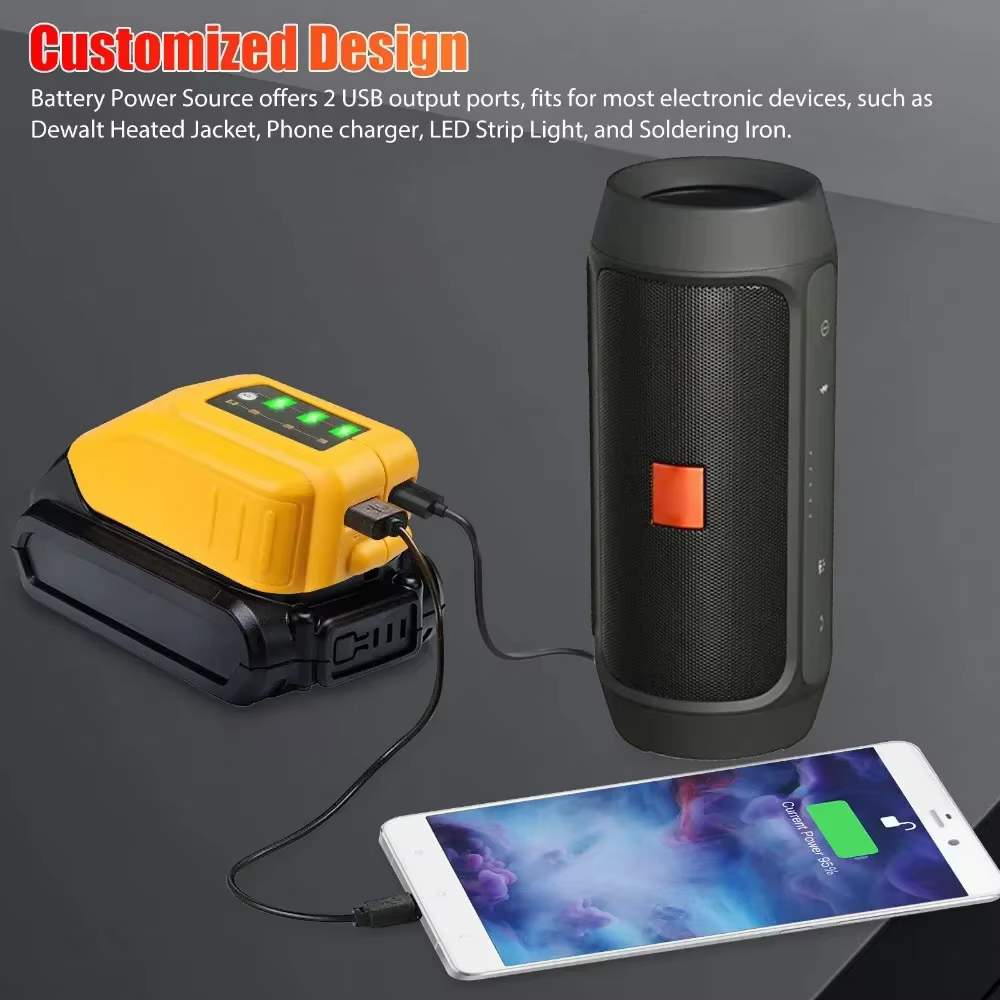 Convertisseur chargeur USB pour DEWALT 14.4V 18V 20V Li-ion convertisseur de batterie DCB090 USB app
