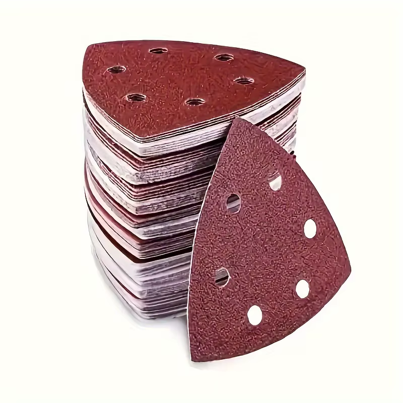 Ensemble de tampons de ponçage triangulaires pour ponceuse de précision, papier abrasif floqué rouge