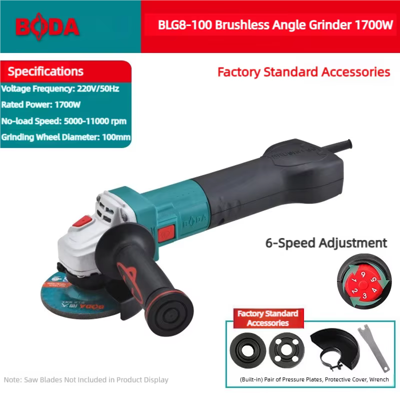 ​ Moteur de meuleuse d'angle sans balais BODA 1700W avec système de refroidissement, coupe à 6 vites