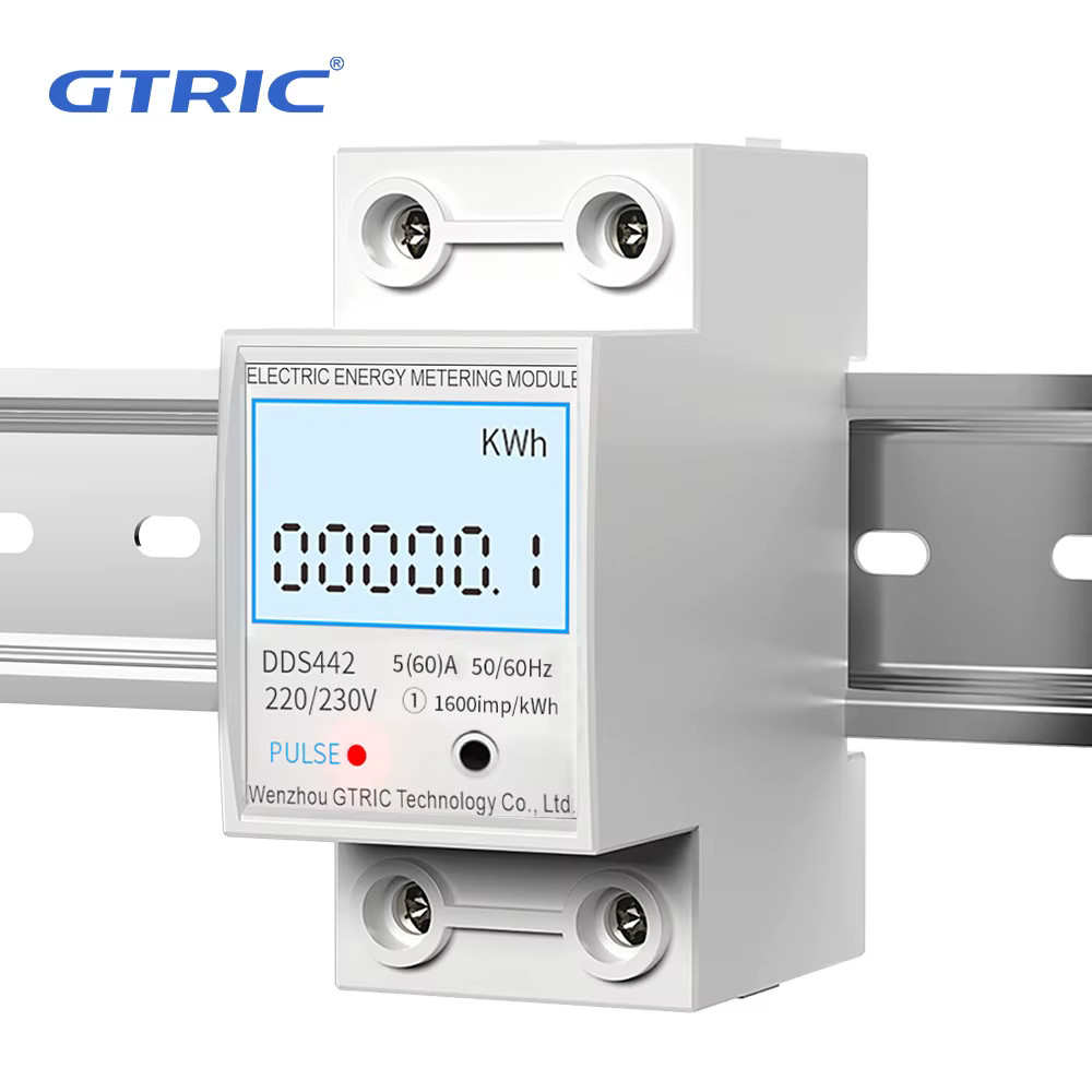 Compteur d'énergie électrique GTRIC 2P monophasé LCD affichage numérique montage sur Rail DIN compte