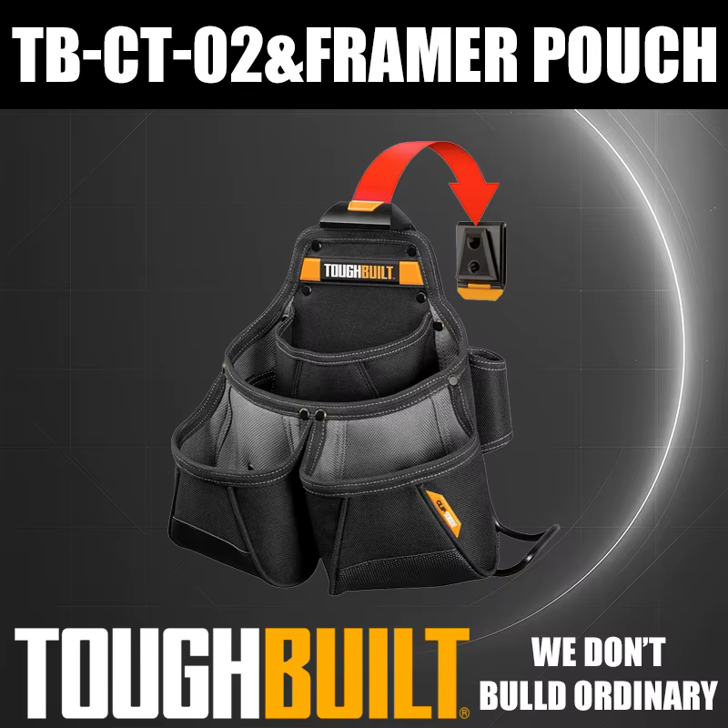 ToughBuilt TB-CT-02 Ceinture à outils multifonction à double poche pour charpentiers et ouvriers de 