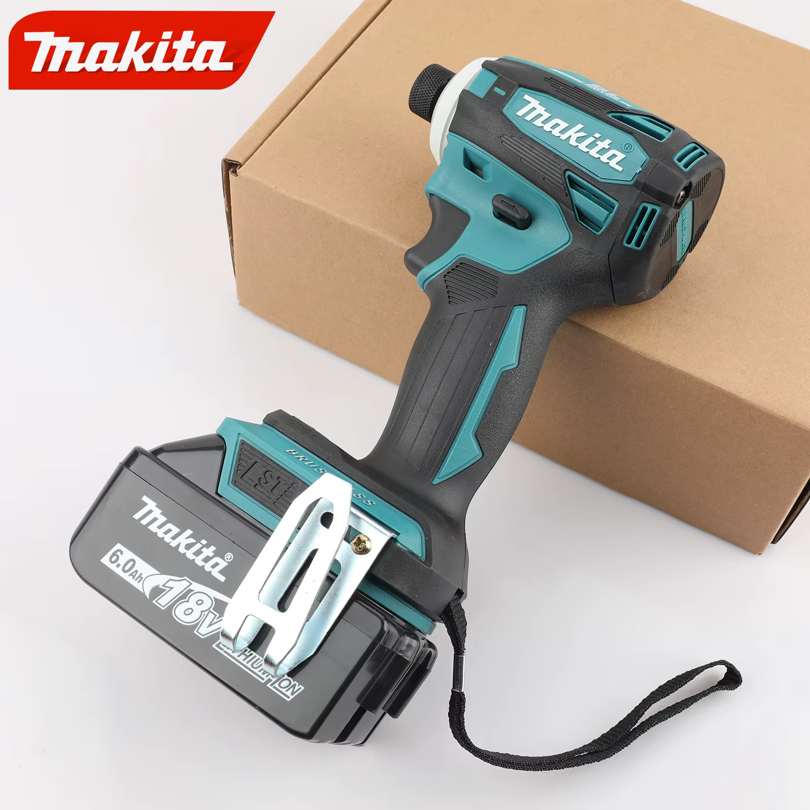 Perceuse à percussion sans fil Makita 18V, batterie 6.0Ah, design ergonomique pour le bois, le métal