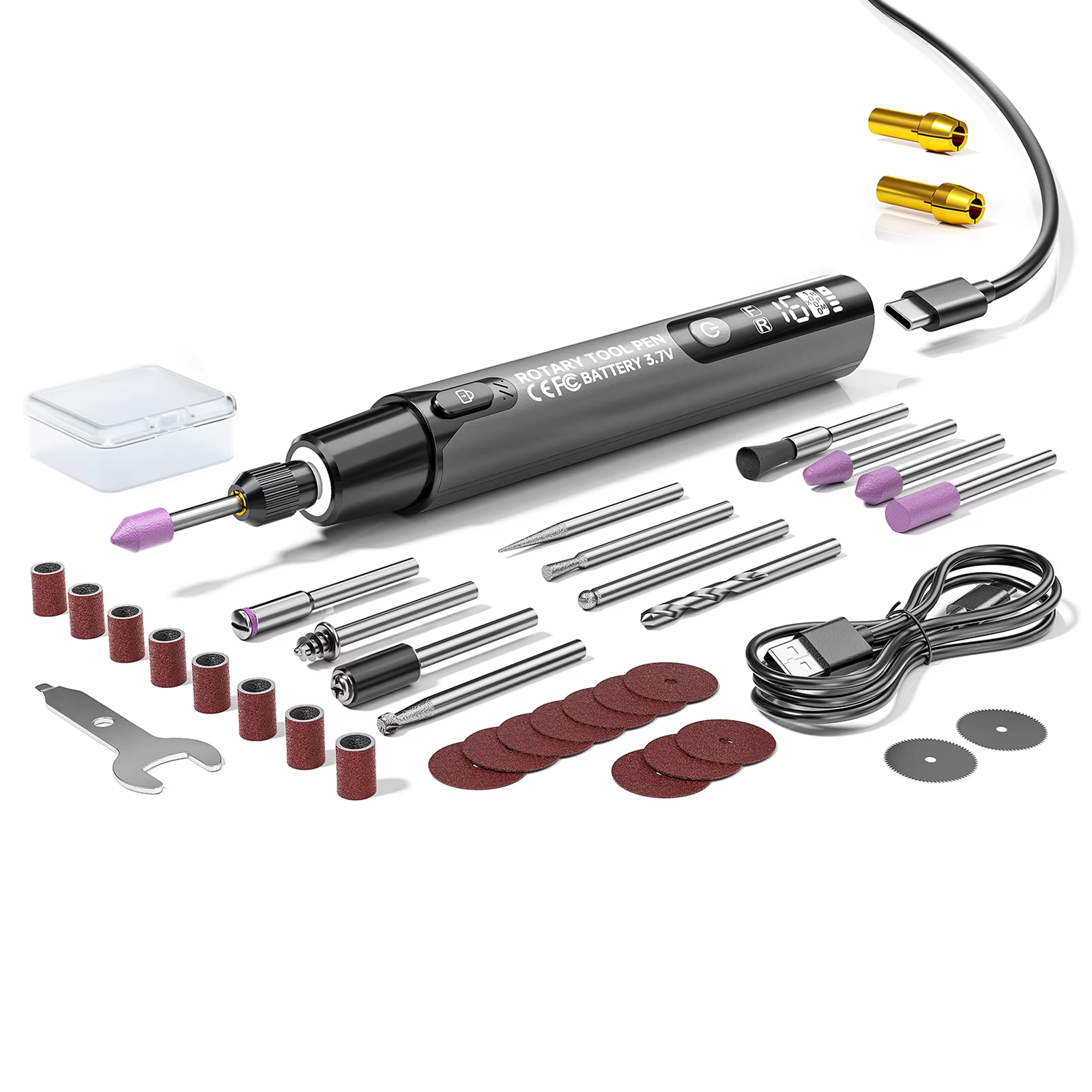 Mini perceuse électrique numérique sans fil 16000 tr/min avec lumière LED, outil rotatif portatif, s