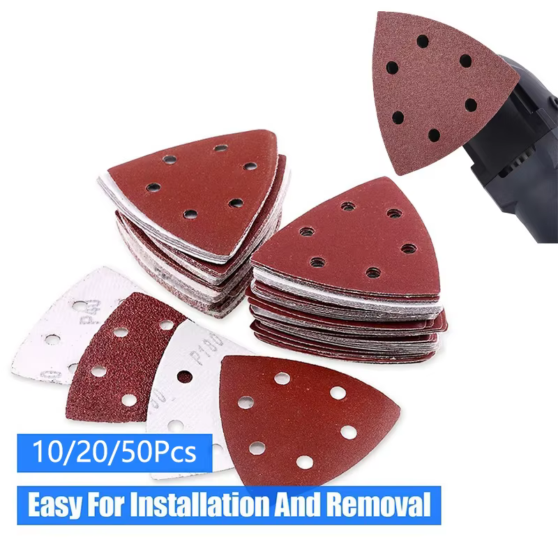 10/20/50 disques de ponçage triangulaires 90 mm, outils abrasifs à crochets et boucles pour ponceuse