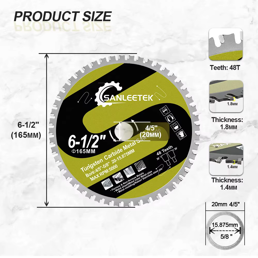 SANLEETEK 1 pièce Lame de scie circulaire en alliage de 165 mm pour la découpe de l'acier, du fer, d