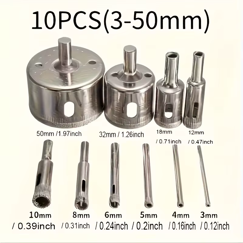Jeu de 10 forets diamantés pour trous de 3 à 50 mm, perceuse à noyau professionnelle pour carrelage,