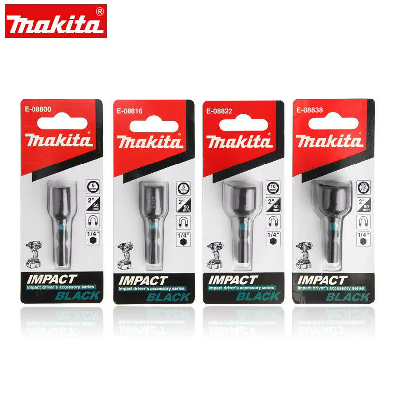 Makita Impact – jeu d'embouts à manchon magnétique série noire, douille 6mm/8mm/10mm/13mm, Extension