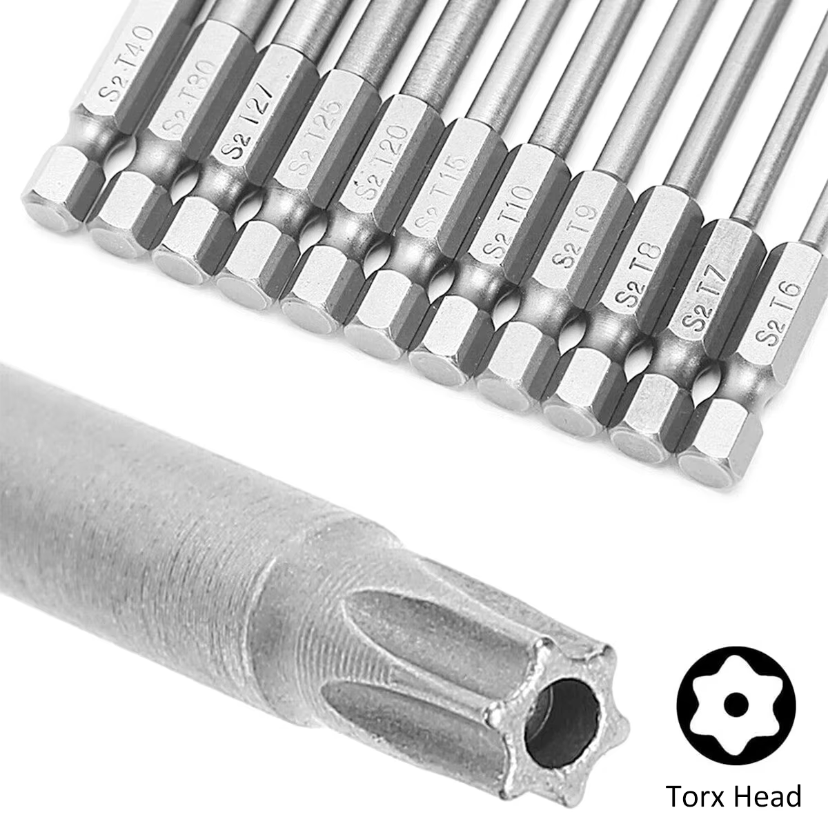 Jeu d'embouts de tournevis Torx 1/4 pouces, étoile magnétique professionnelle S2, tige hexagonale en