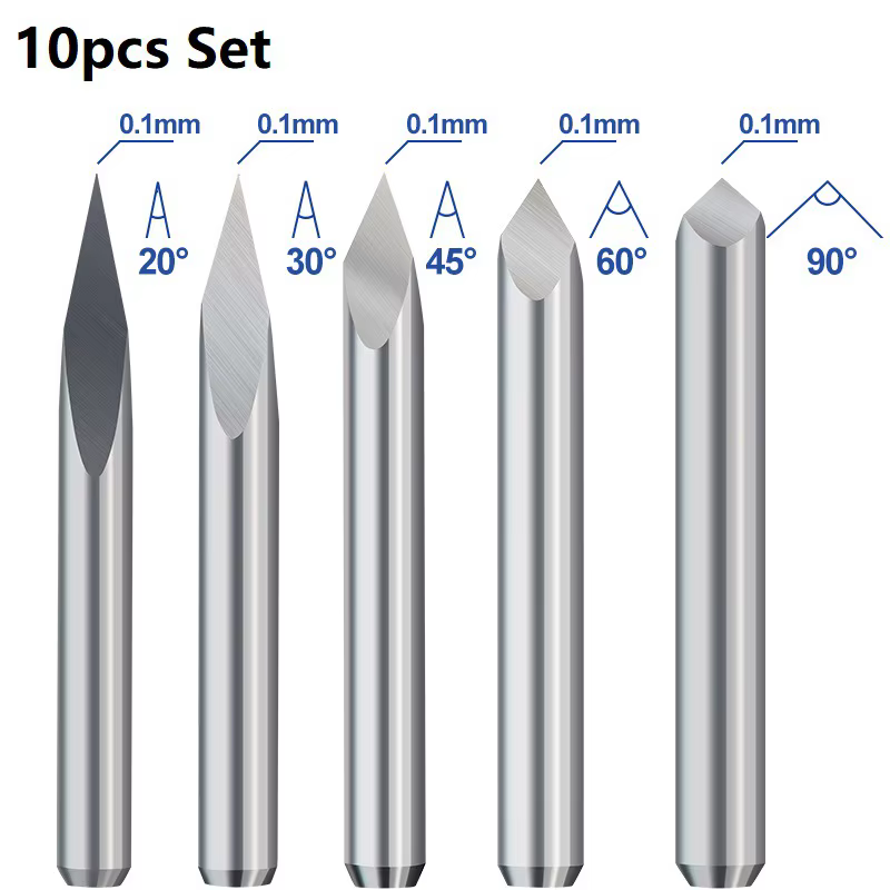 10 pièces CNC gravure peu 3 bord pyramide gravure Bits 3.175mm tige 20-90D carbure fin MillCNC route