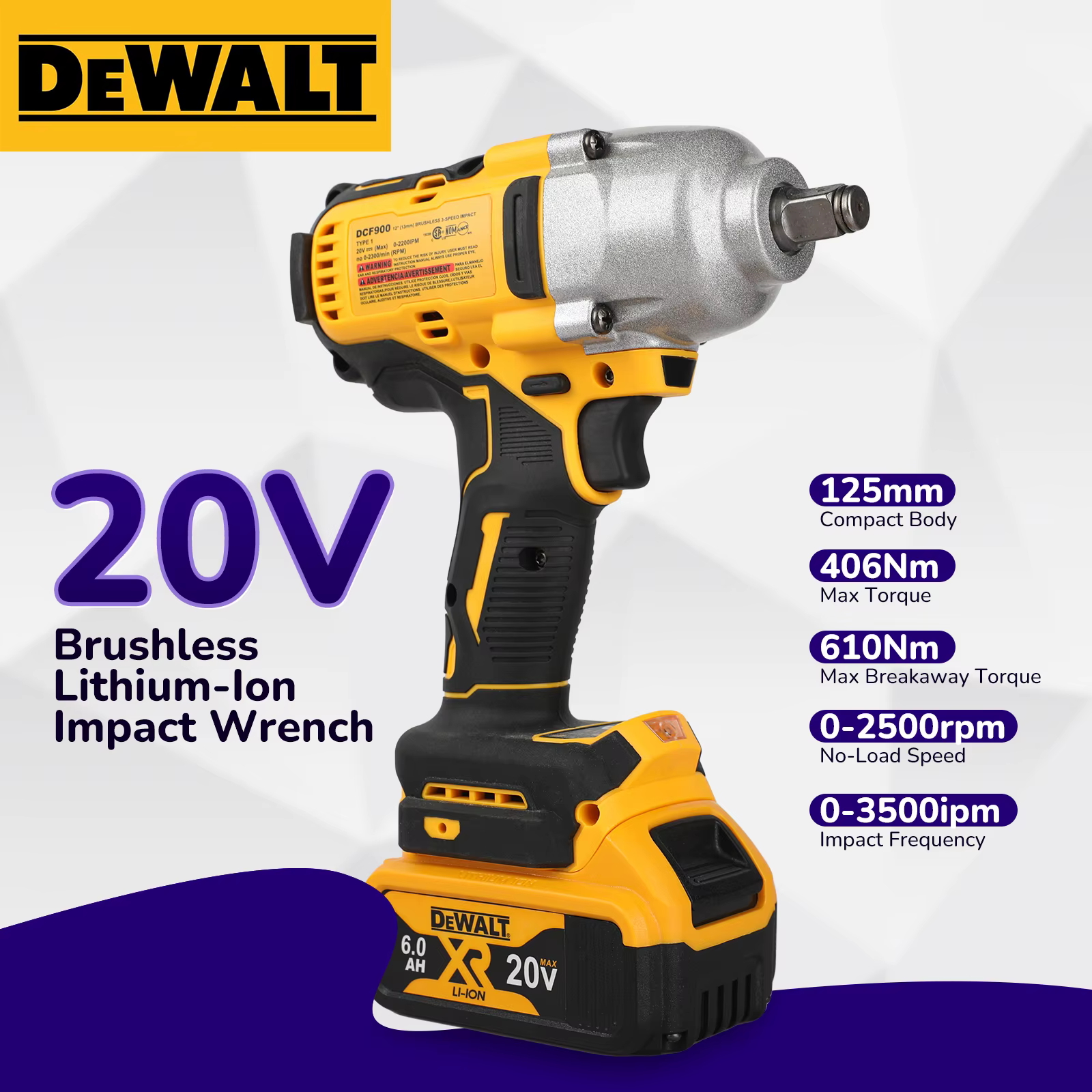 DeWalt DCF900 clé à chocs électrique sans brosse à couple élevé 20V alimentée électrique Durable pou