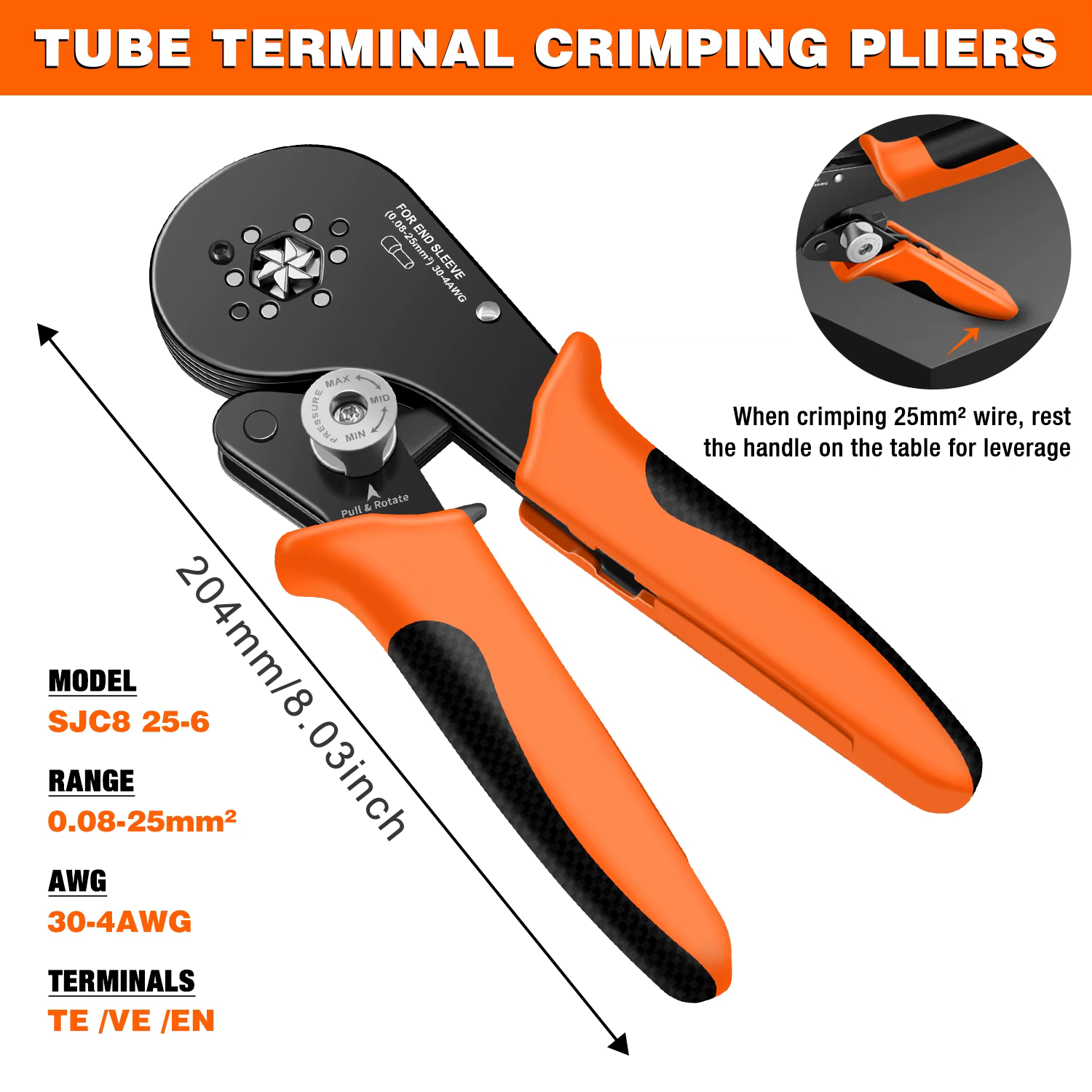 SJC8 25-6 pince à sertir à cliquet hexagonale pour manchons et embouts 0.08-25 mm2 outil de sertissa