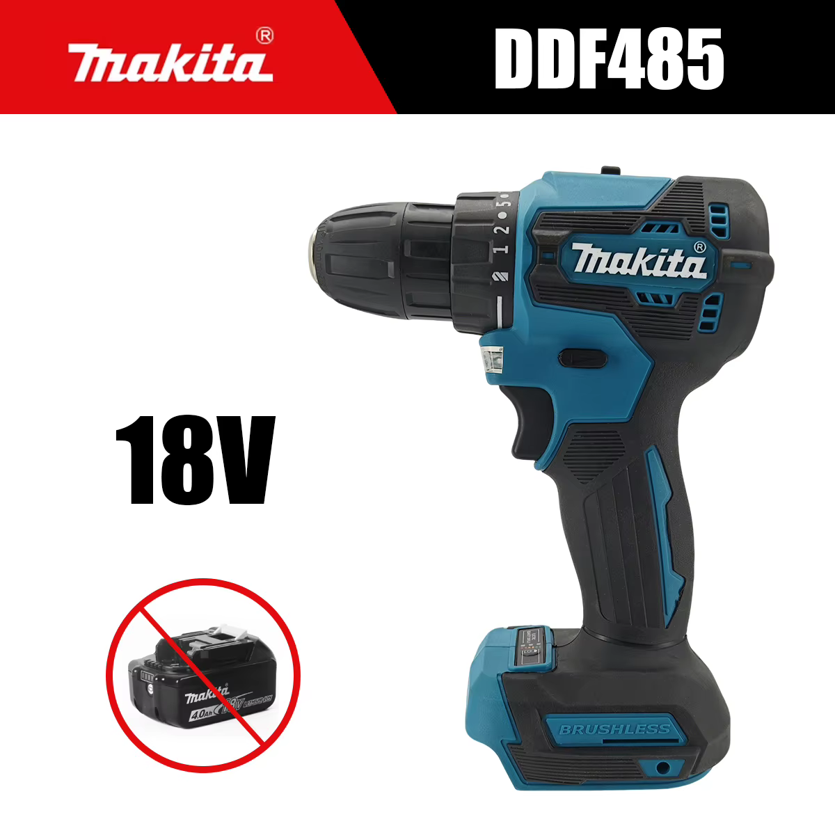 Makita Original DDF485 Perceuse-visseuse sans fil 18V sans balais, visseuse à chocs électrique, outi