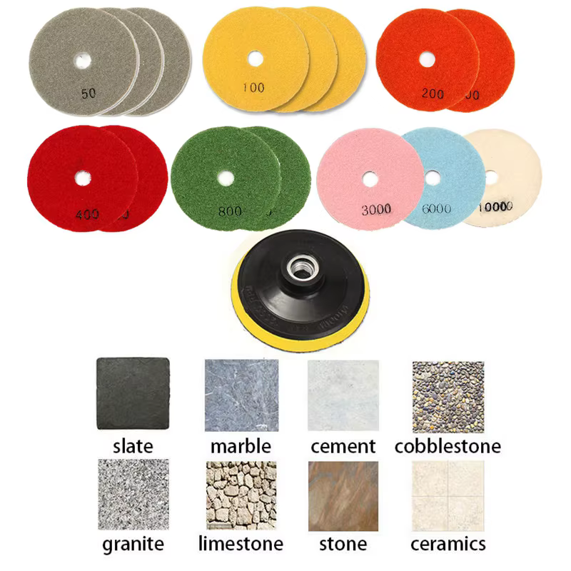 Kit de tampons de polissage diamant, 16 pièces, 4 pouces, 100mm, humide/sec, pour granit, pierre, bé