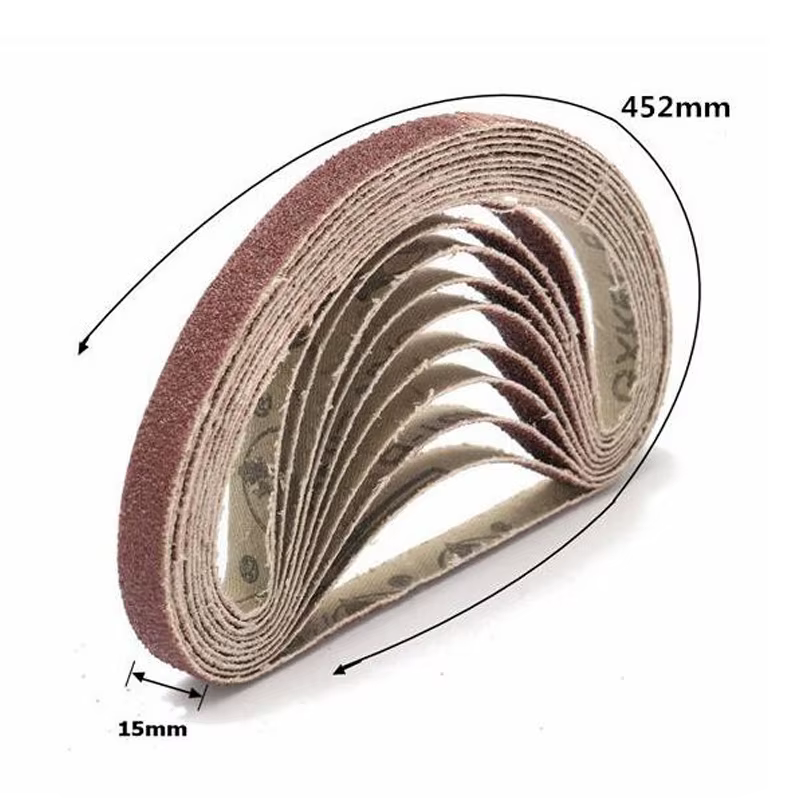 Bande abrasive 15x452mm, grain 60/80/100/120/240/400/600 pour adaptateur de ponceuse M10, Machine à