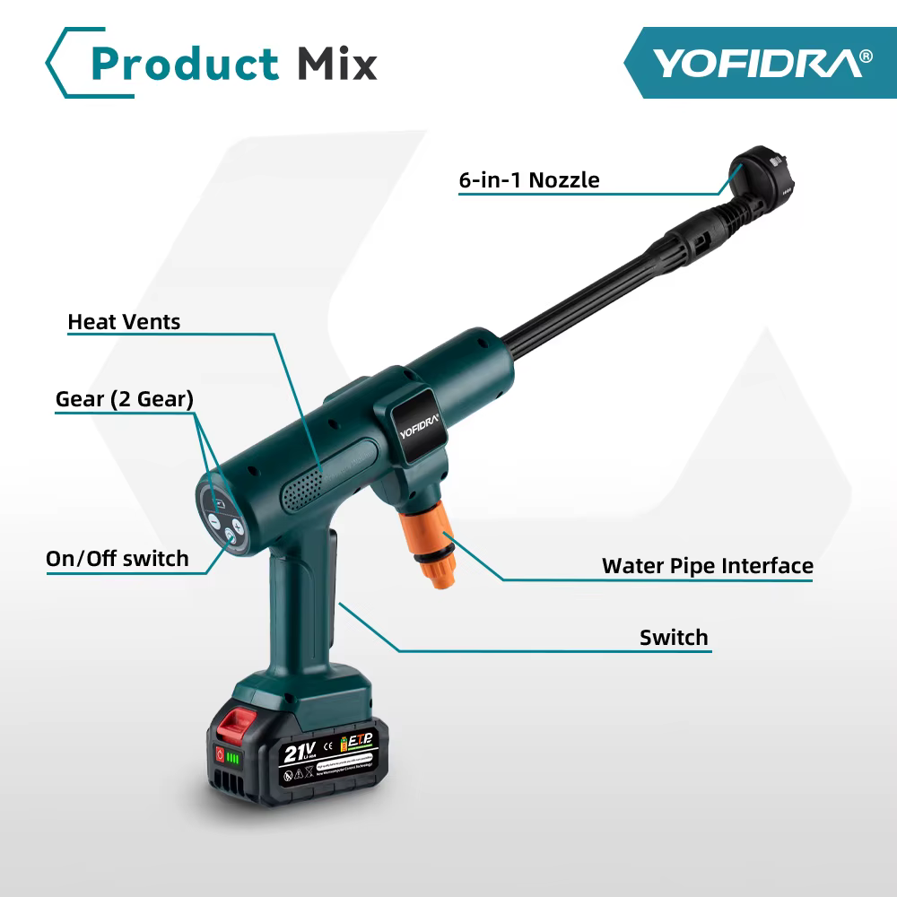 Nettoyeur haute pression sans fil YOFIDRA 200 bars, pistolet à eau pour voiture + seau, nettoyeur de