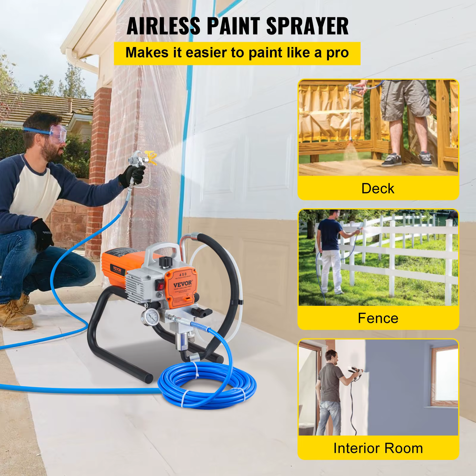 SucceBuy 1500W 1800W Pro pulvérisateur de peinture murale sans air pistolet pulvérisateur électrique