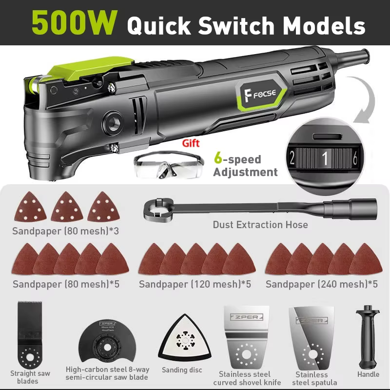 Outil oscillant électrique multifonction 500W, scie à vitesse Variable avec accessoires de décoratio