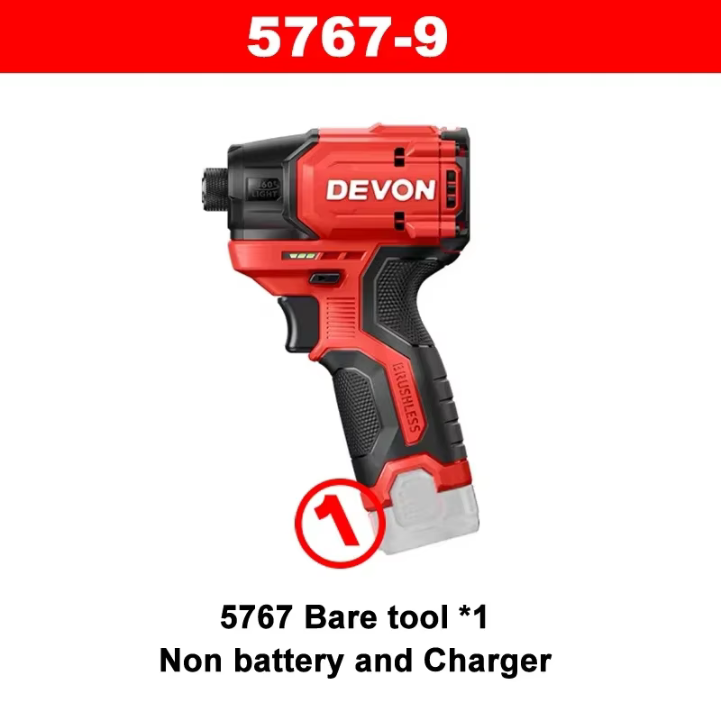 Devon-Perceuse électrique sans fil, mandrin 5767, moteur sans balais, 140Nm, 3300, pliable, 4100ipm,