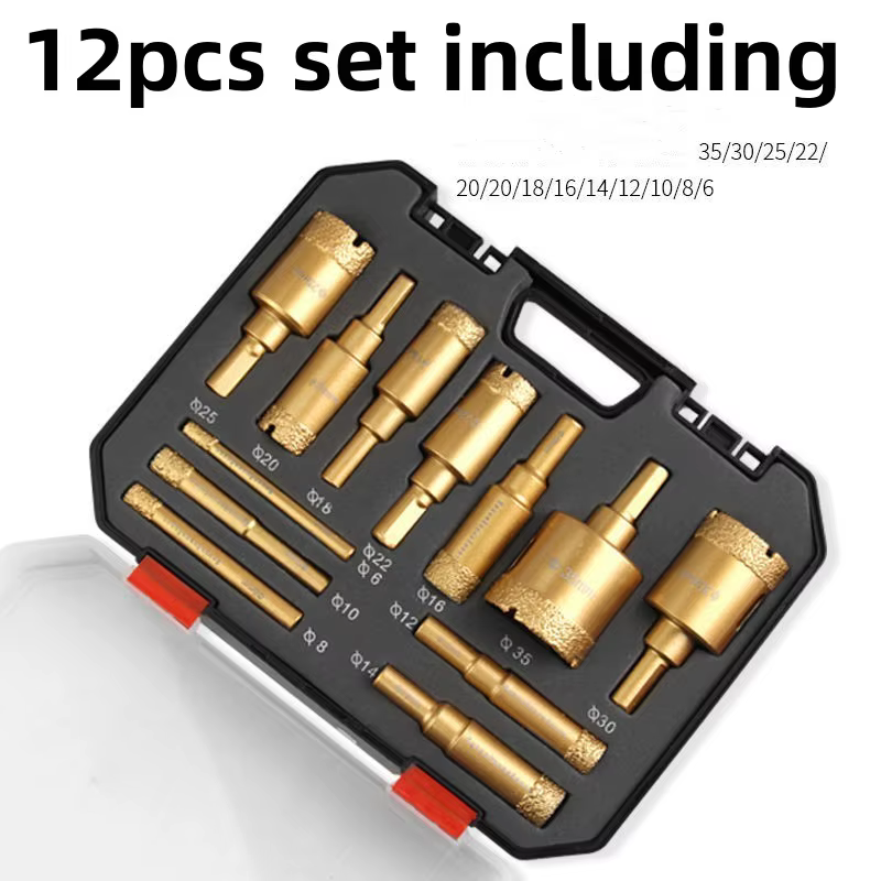Kit de 12 forets diamantés brasés de 6-35 mm pour meuleuse d'angle, ouvre-trous, pour verre, marbre,