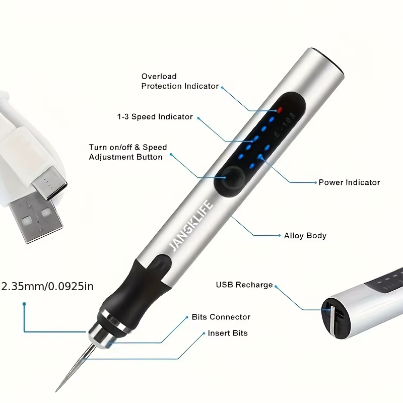 Kit d'outils rotatifs rechargeables USB JANGKLIFE pour la sculpture sur bois, le bricolage, la sculp