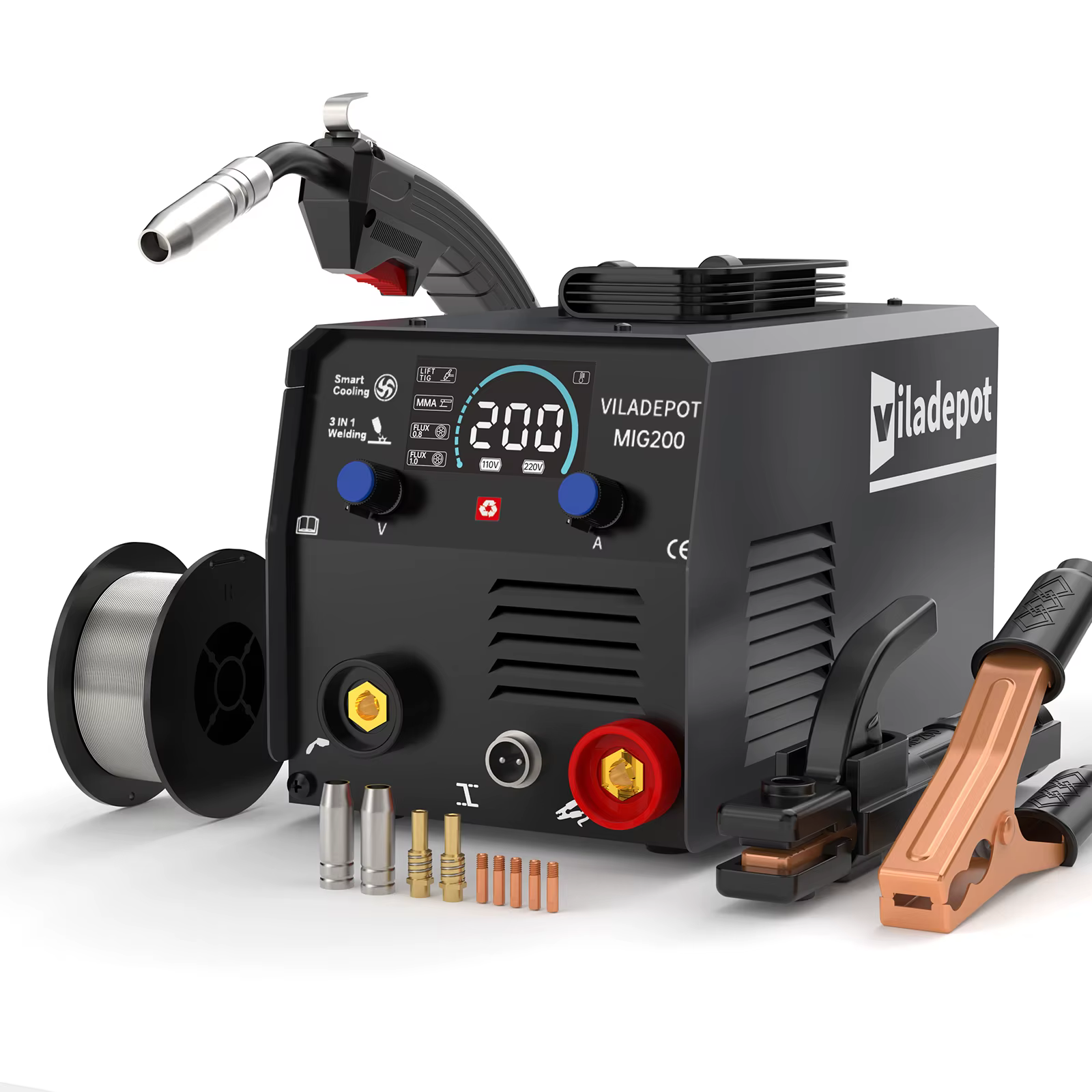 Viladepot 3 en 1 sans gaz soudeuse MIG MIG/MMA/ascenseur TIG MIG200 Machine à souder semi-automatiqu