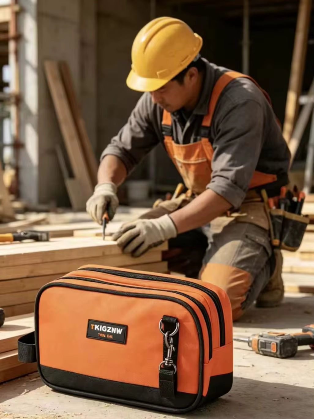 Sac à outils TKIGZNW B017-2, pochette de rangement à double compartiment pour outils à main, en toil