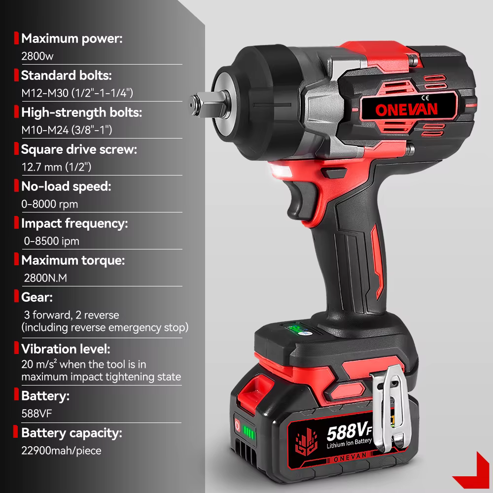 ONEVAN 8000 tr/min 2800N.M clé à chocs électrique sans brosse tournevis de réparation de voiture san