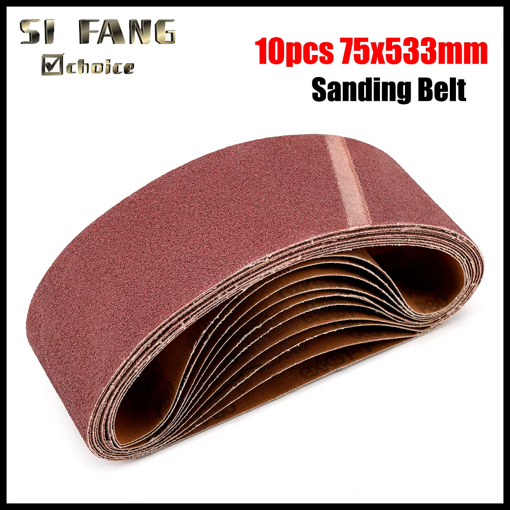 Lot de 10 bandes abrasives 75x533mm (3x21 pouces) en oxyde d'aluminium, grains 40/60/80/120/180, pou