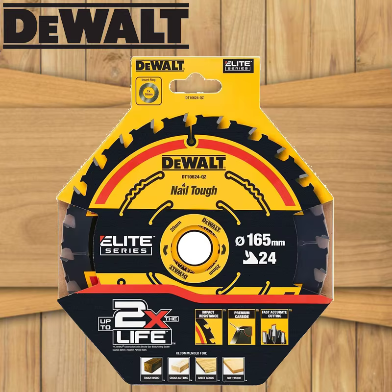 DEWALT DT10624 Lame de scie pour le travail du bois 165 mm x 20 mm 24T, disque de coupe dédié à la m