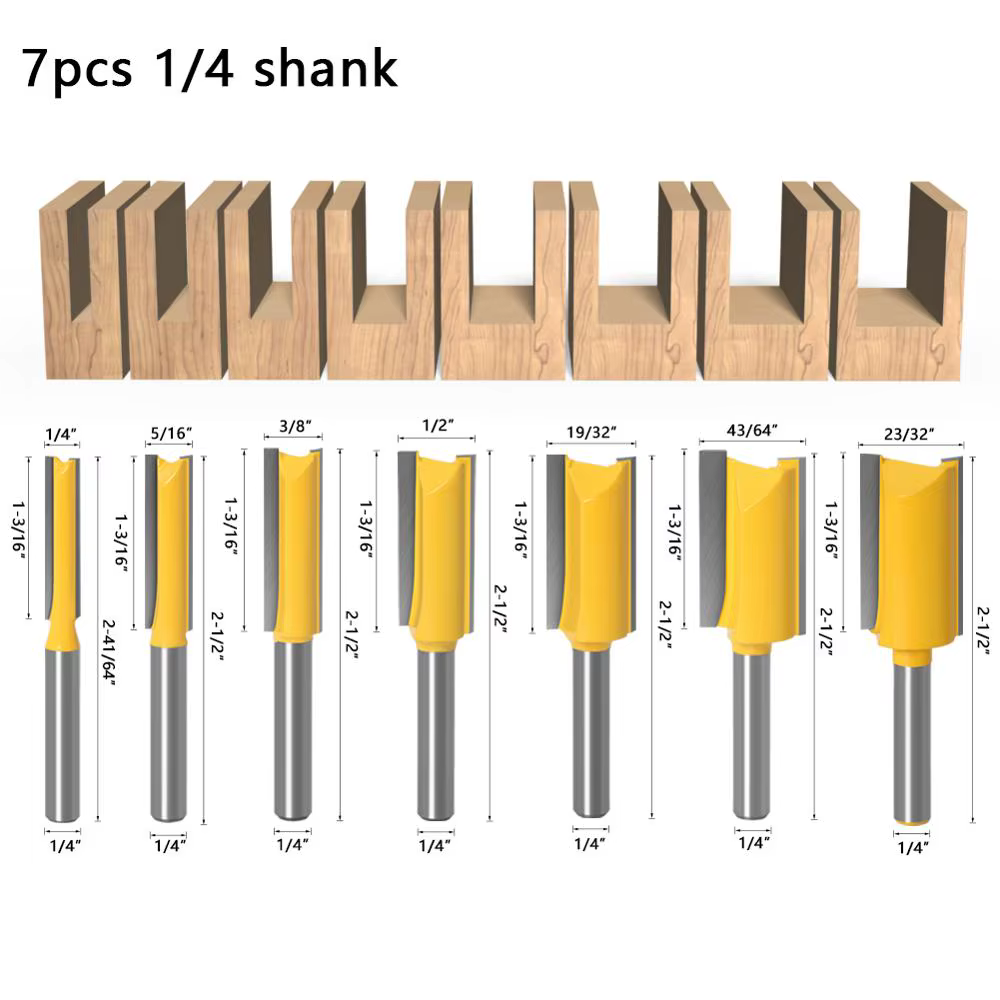 1/4 /6.35mm tige droite carbure de tungstène simple Double cannelure routeur fraise à bois pour le t