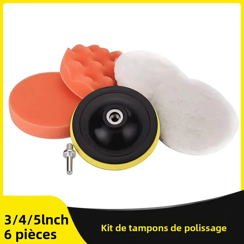 Kit de tampons de polissage pour voiture, 3/4/5 pouces, 6 pièces, avec tampon de polissage et tampon