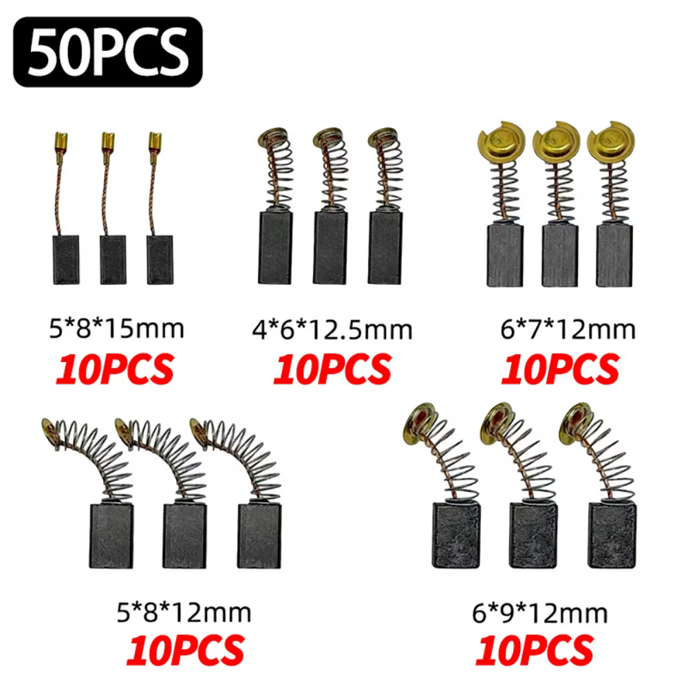 Brosses en carbone robustes avec bases métalliques, 50/100 pièces, pour perceuses, ponceuses, meuleu