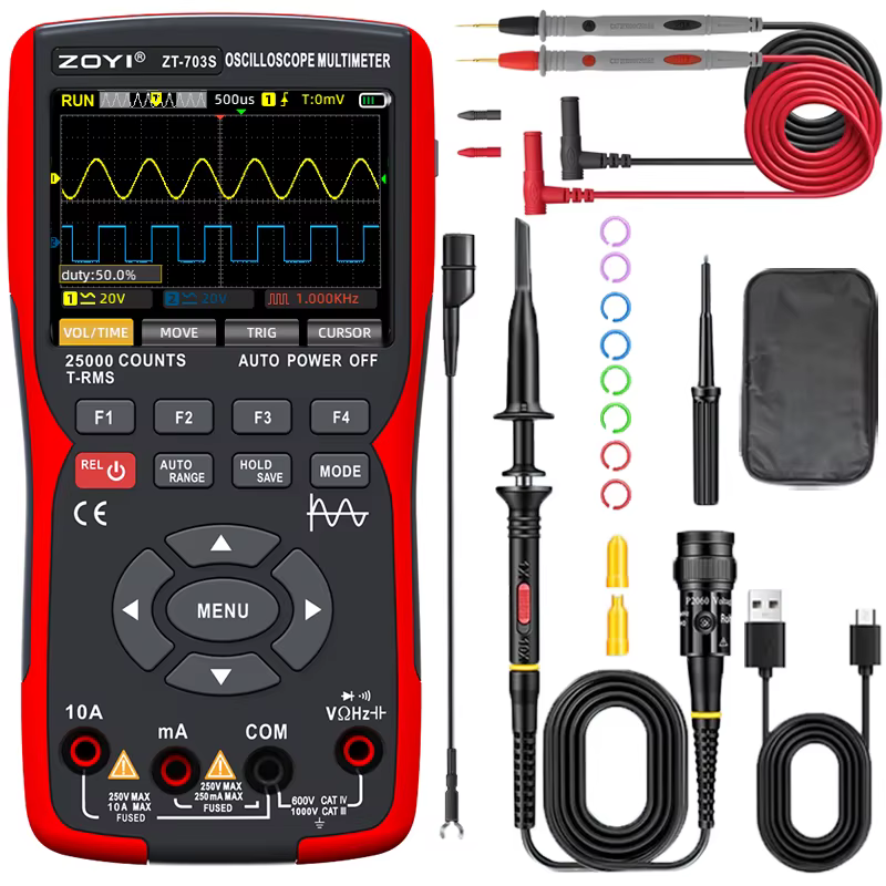 ZOYI ZT-703S multimètre oscilloscope 3 en 1 avec écran IPS de 3,5 pouces, 25000 points, bande passan