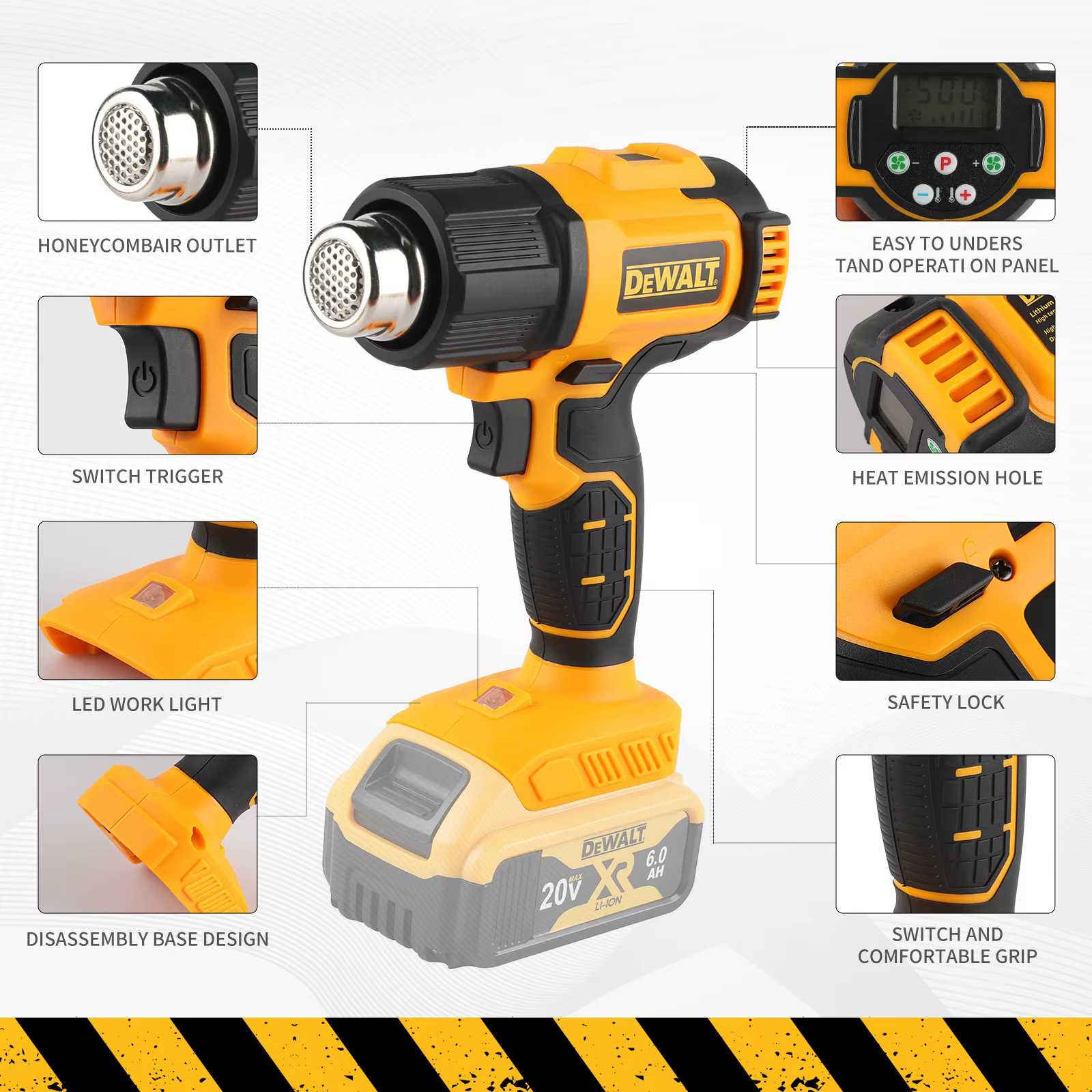 DEWALT DCE530 20V températures réglables pistolet à air chaud pistolet thermique sans fil 550 ° Outi