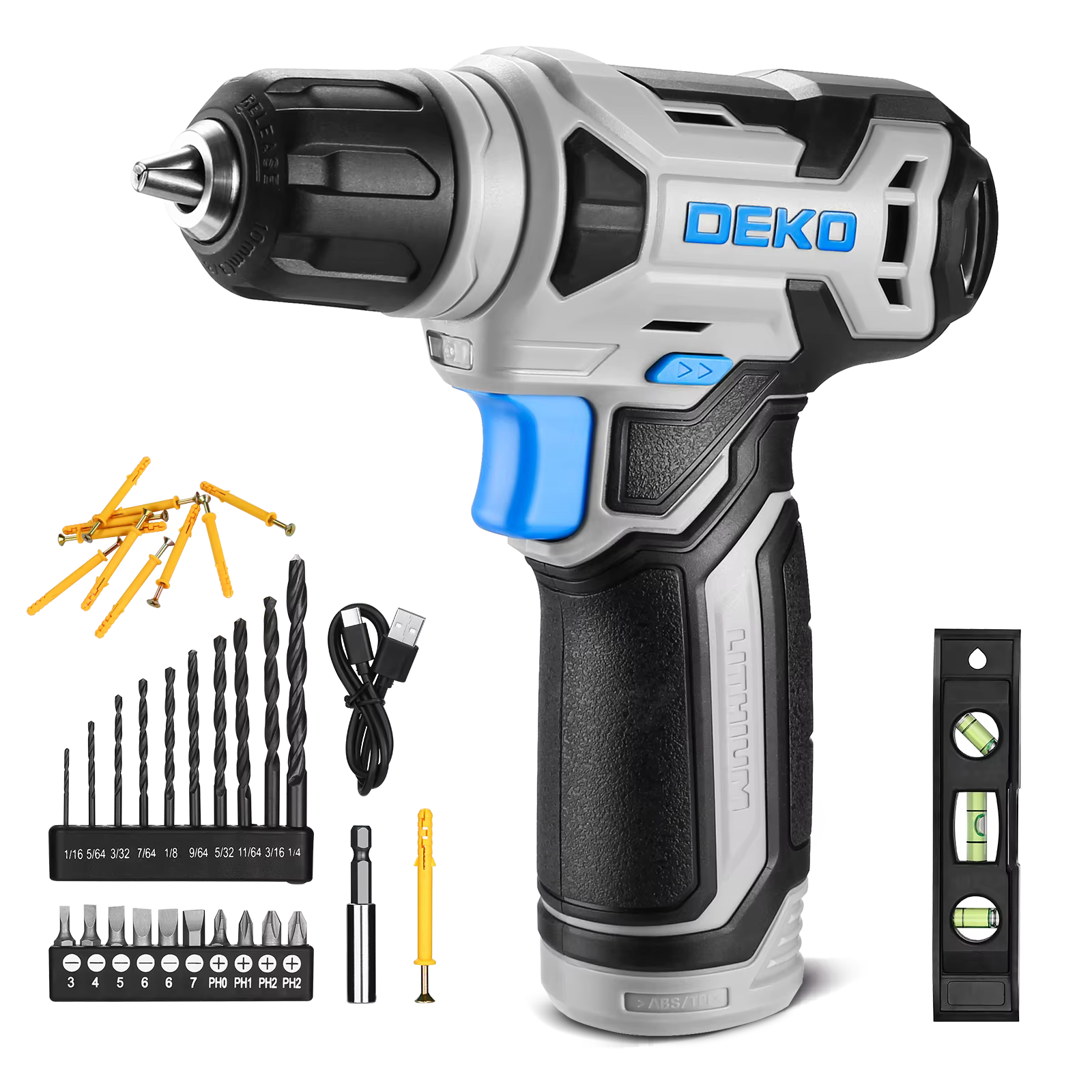 DEKO perceuse sans fil 8V, jeu de mandrin sans clé de 3/8 pouces, Mini pilote d'alimentation sans fi