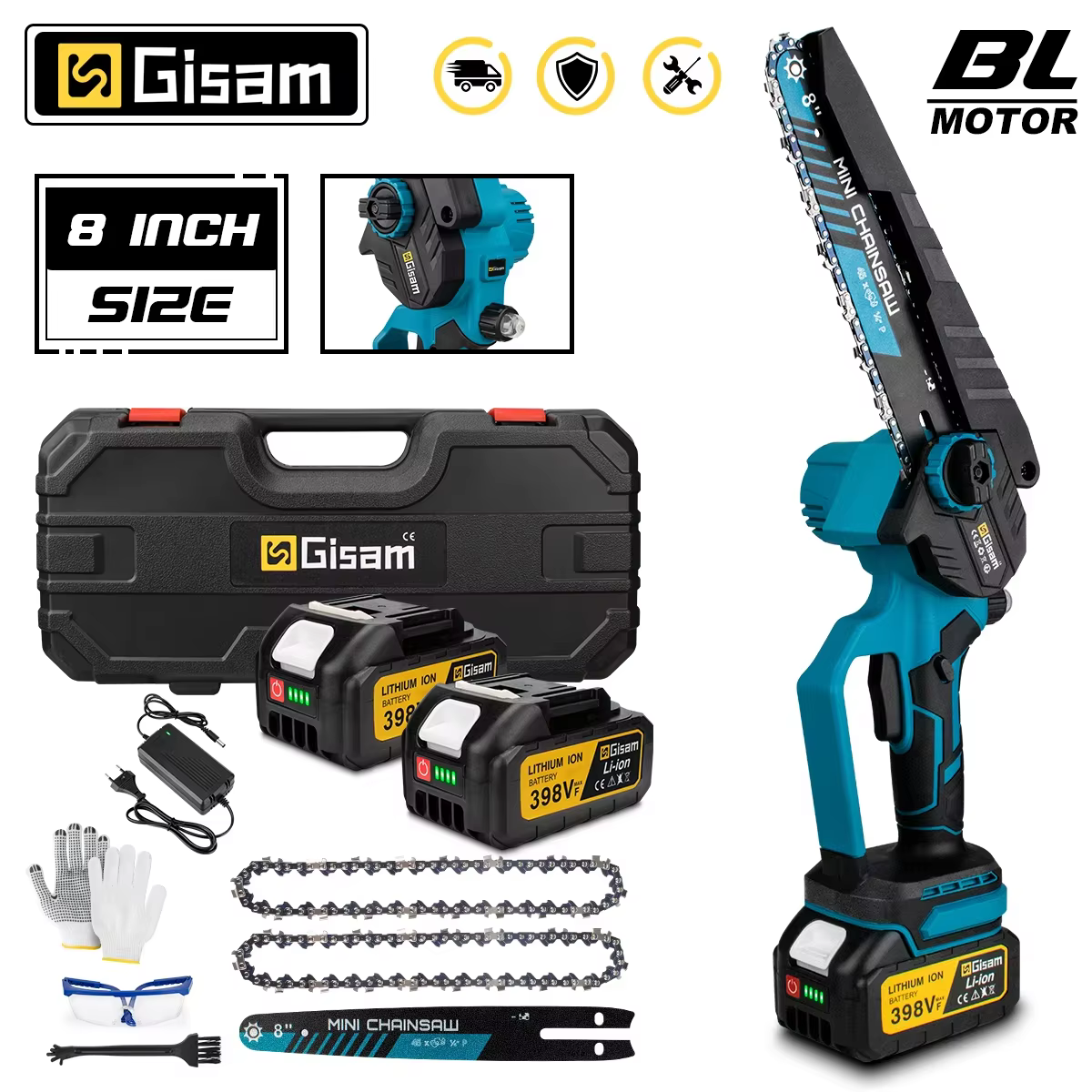 Gismo 8 pouces tronçonneuse électrique sans brosse scie électrique sans fil travail du bois jardin t