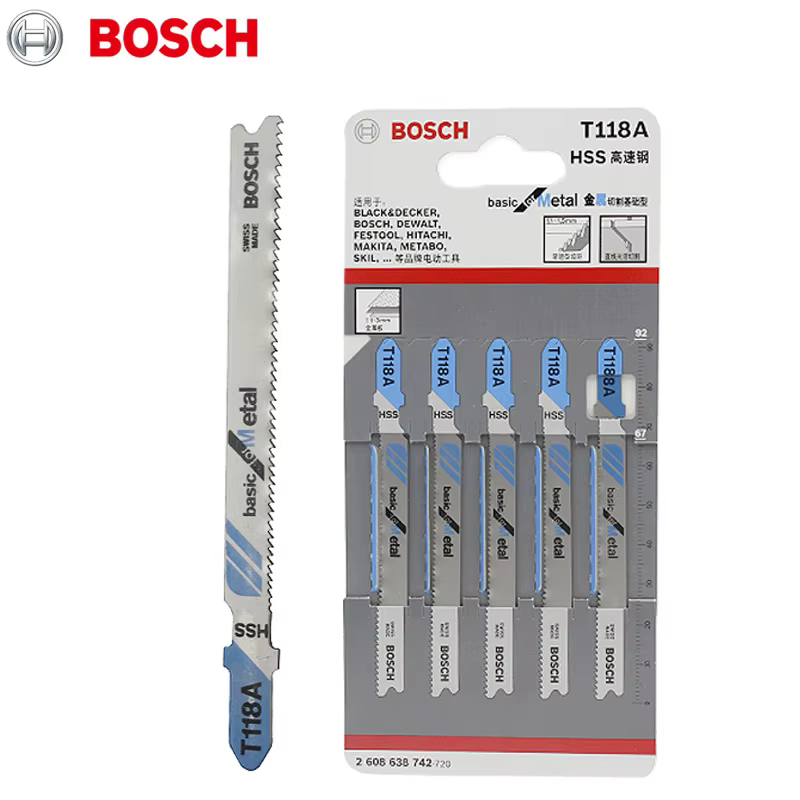 Lot de 5 lames de scie sauteuse Bosch, outils de coupe droite, lames de scie sauteuse pour métal, ac