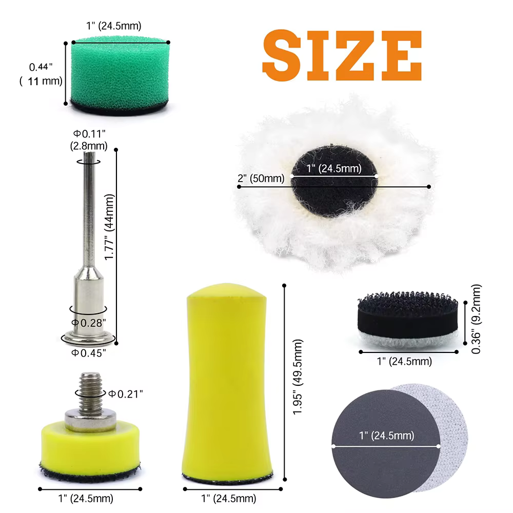 191 PCS 1 « , 25mm Hook & Loop Wet & Dry Sandpaper with 3mm Shank Pad Polishing Pad and Interface Pa