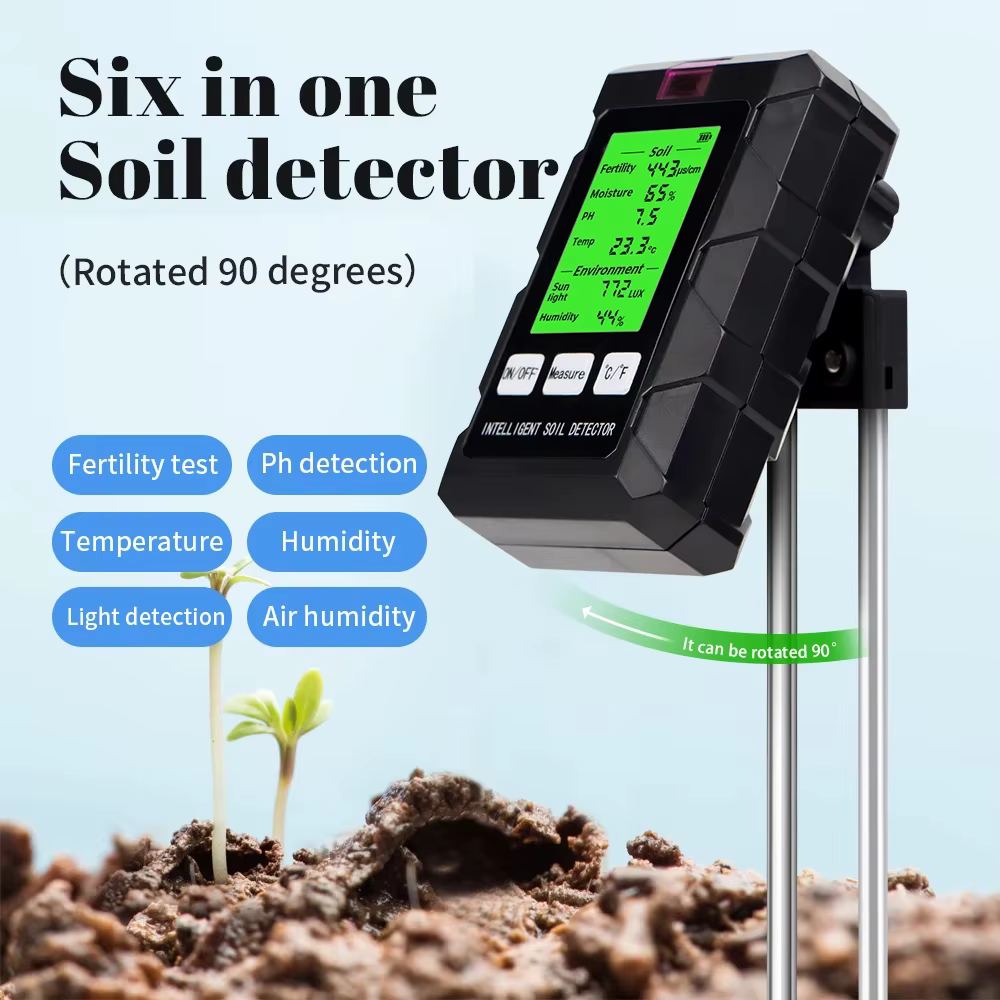 Détecteur de sol 6 en 1, testeur de sol, PH, température, humidité, lumière du soleil, humidité de l