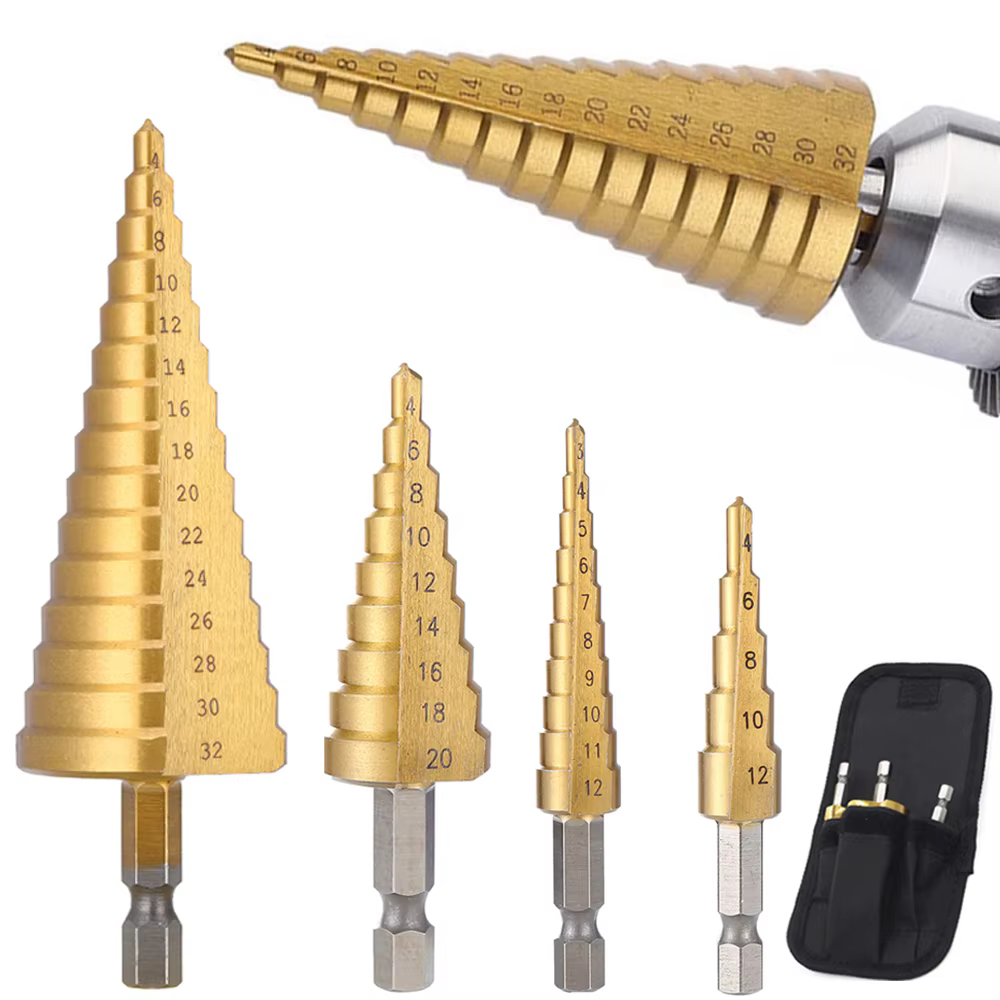 3 pièces 3-12mm 4-12mm 4-20mm HSS rainure droite étape foret ensemble titane enduit bois métal trou 