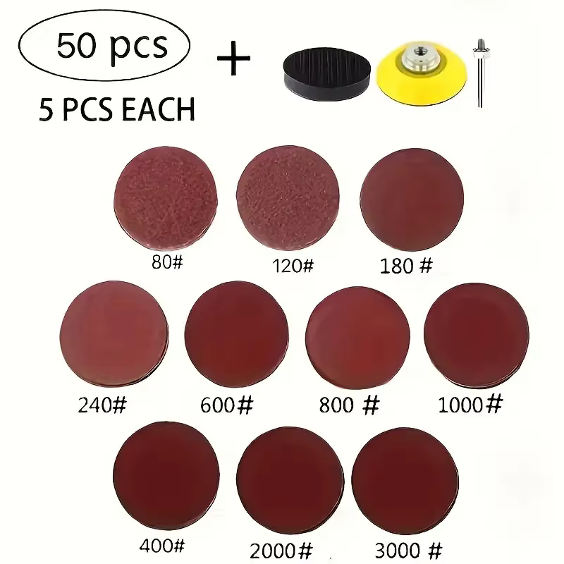 Ponceuse à perceuses de 2 pouces avec plaque arrière, kit de tampon de sable à tige de 1/4 ", y comp