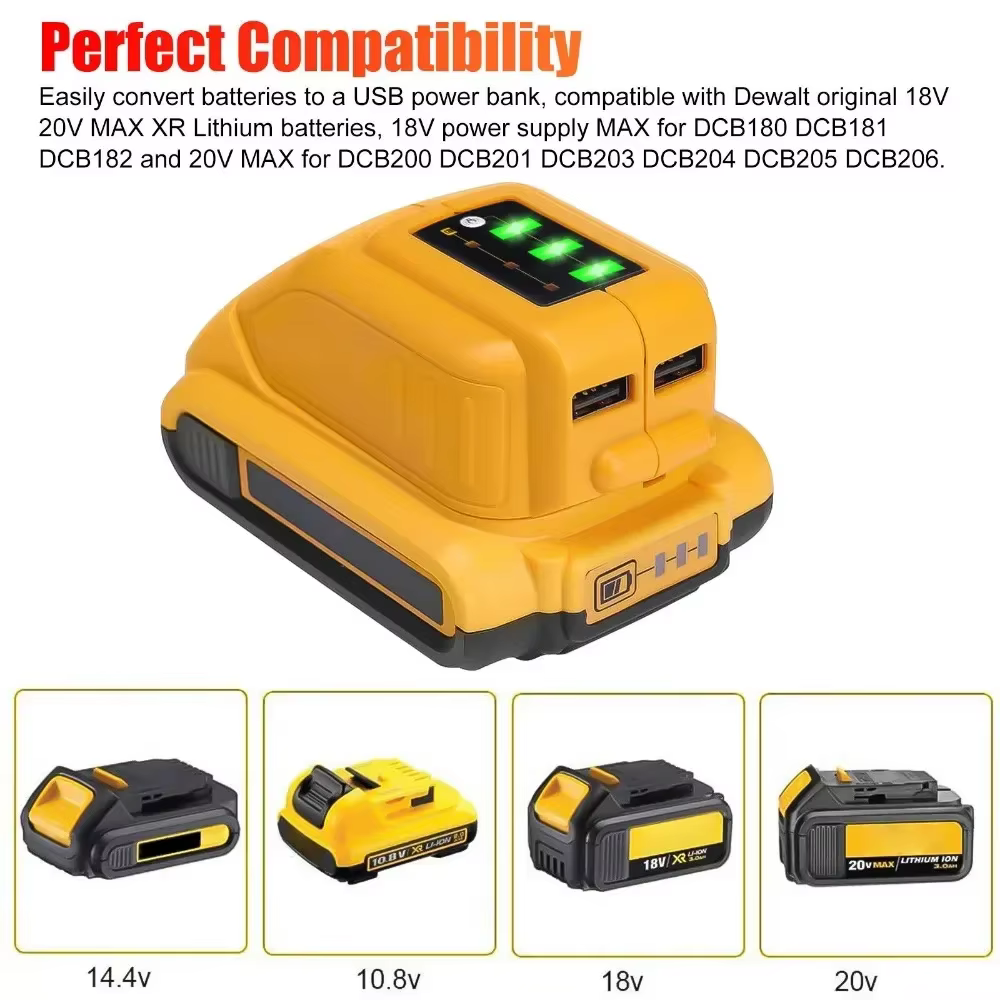 Convertisseur chargeur USB pour DEWALT 14.4V 18V 20V Li-ion convertisseur de batterie DCB090 USB app