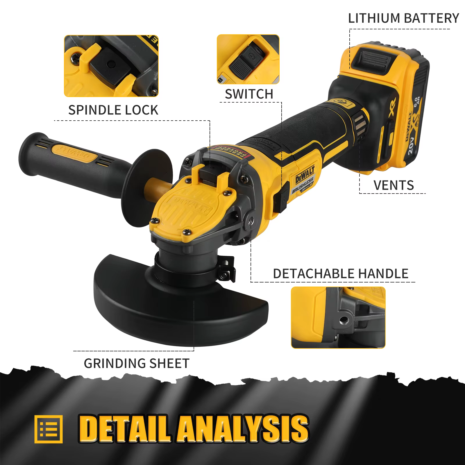 DEWALT DCG409 125mm meuleuse d'angle à tête plate Machine-outil nue Machine de découpe 20v meuleuse 