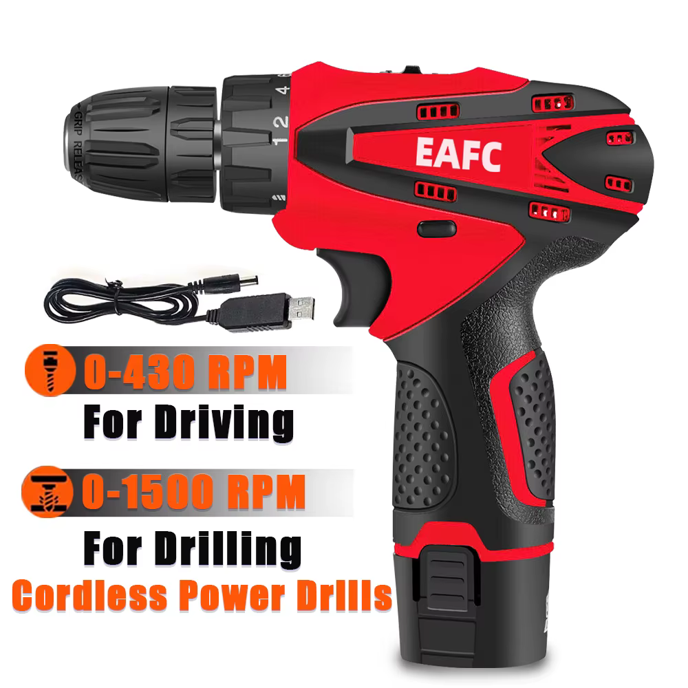 Perceuse-visseuse électrique sans fil EAFC 2 vitesses 60 N.m pour le travail du bois et le bricolage