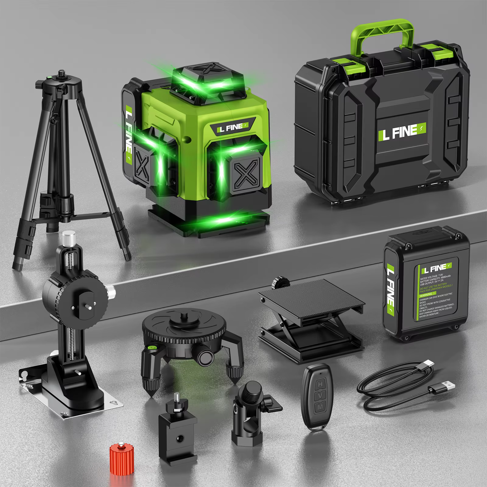 Lfine Nivel Laser 4D 16 Lignes 360 ° Niveaux Laser auto-nivelants avec trépied et lignes vertes pour