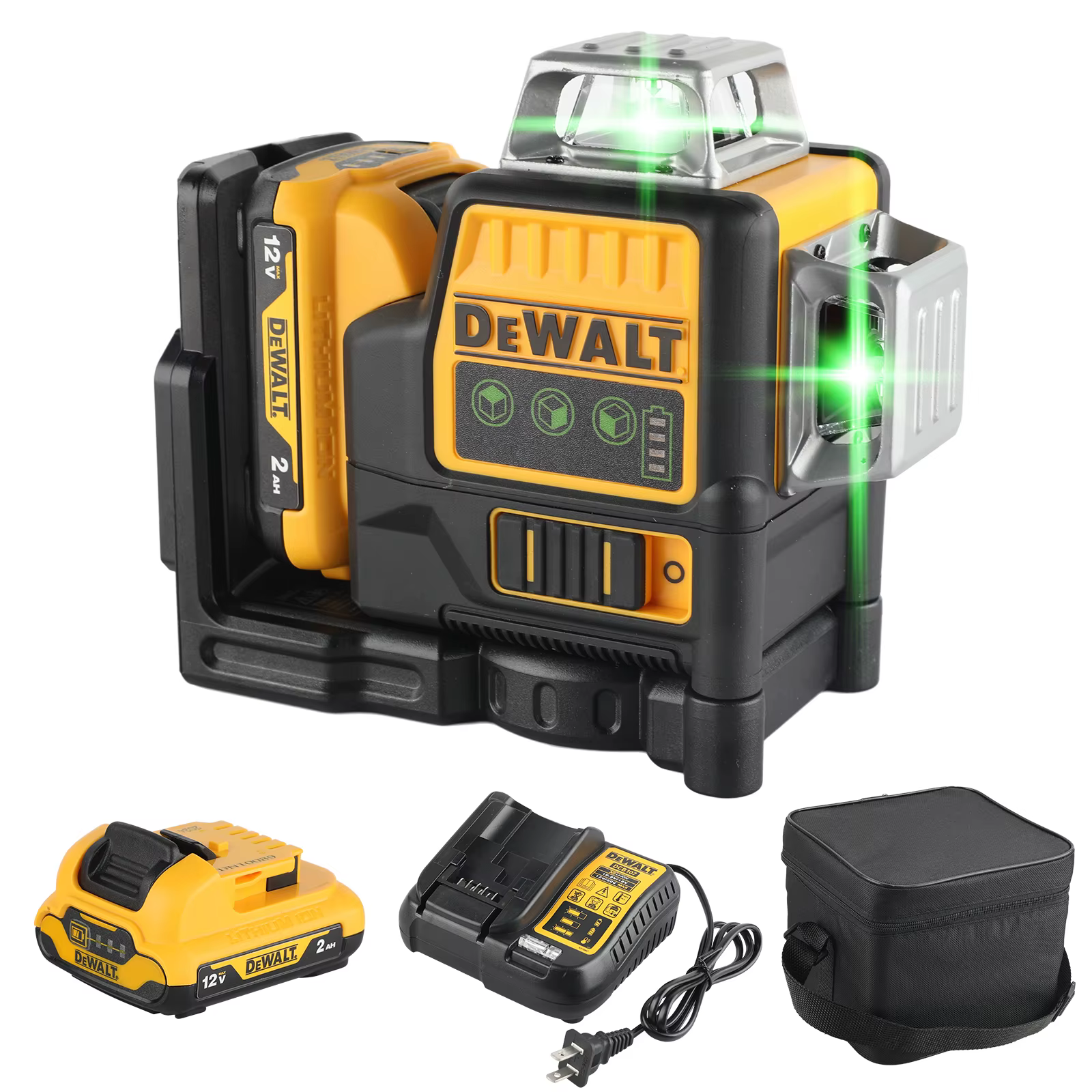Niveau laser DEWALT DW089 12V Li-Ion 12 lignes 3×360 ° Faisceau vert autonivelant vertical et horizo