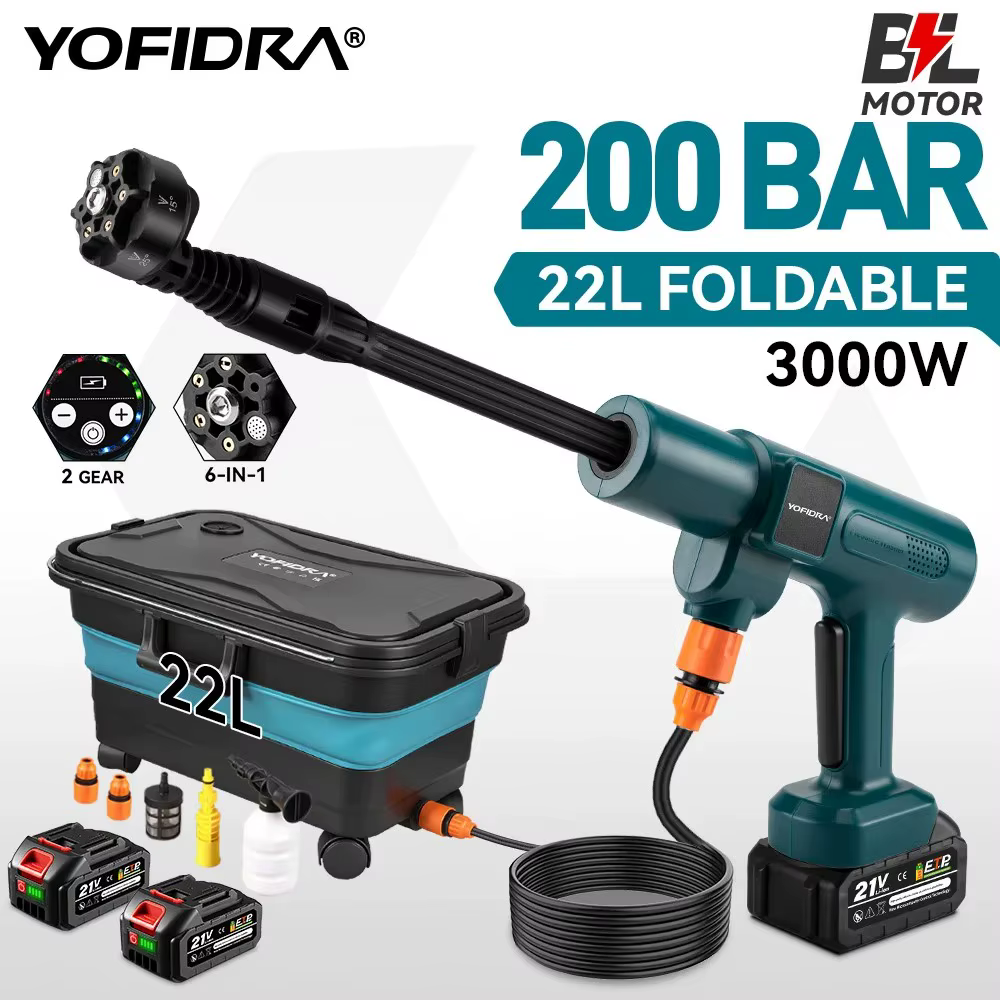Nettoyeur haute pression sans fil YOFIDRA 200 bars, pistolet à eau électrique avec seau, pistolet de